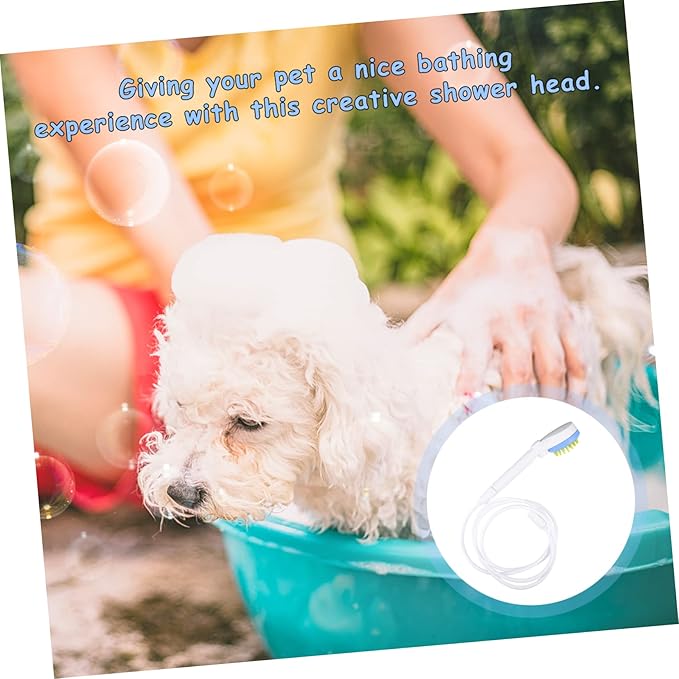 INOOMP Pet Shower Scrubber Brush with Massage Function and Hose Sprinkler for Bathing Dogs and Cats of All Hair Lengths Comfortable Grooming Tool for Pets