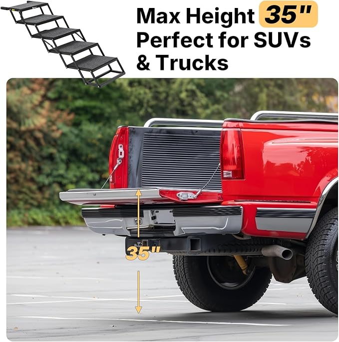Veehoo Foldable Dog Steps for Car Truck, 5 Steps Collapsible Dog Stairs for Car Large Dogs 17" Wide, Heavy Duty Outdoor Pet Ramp Ladder Portable with Non Slip Surface for Dogs, Support up to 200 lbs