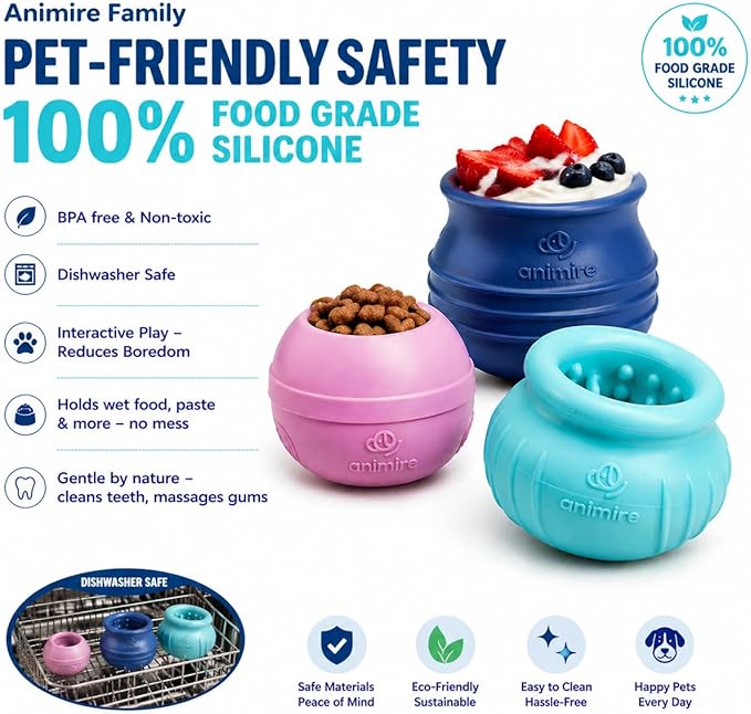 Treat Dispensing Dog Toy, Long-Lasting Interactive Puzzle Toys for Dogs, Stuffable Dog Enrichment Frozen Lick Treat Toy for Boredom, BPA Free Silicone Fetch Catch Chew Toy (Purple,L)
