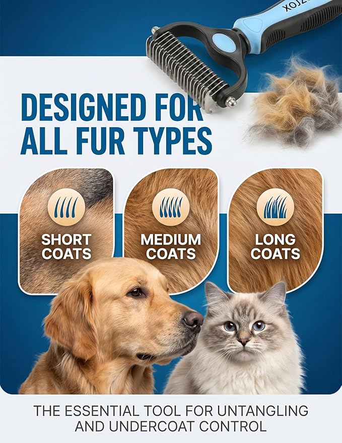 Professional Deshedding Tool for Dogs & Cats, Pet Pro Grooming Tools, Indoor Cat Double-Sided Brush Rake, Pets Hair Remover Shedding, Long Haired Dog Brushes, Undercoat Combs Supplies(Pink-S)