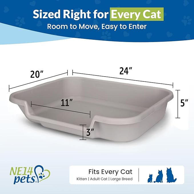 KittyGoHere Senior Cat Litter Box, Large Litter pan, Open Top Low Entrance Kitty Litter Box, Lightweight Low Entry Litters Box, Durable, Made in USA (2 Pack - Misty Gray)