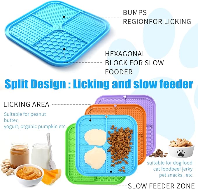 Honomastry Lick Mat for Dogs, Premium Lick Pad with Suction Cups for Dog Anxiety Relief, Slow Feeder Dog Bowls, Bathing, Grooming and Training.