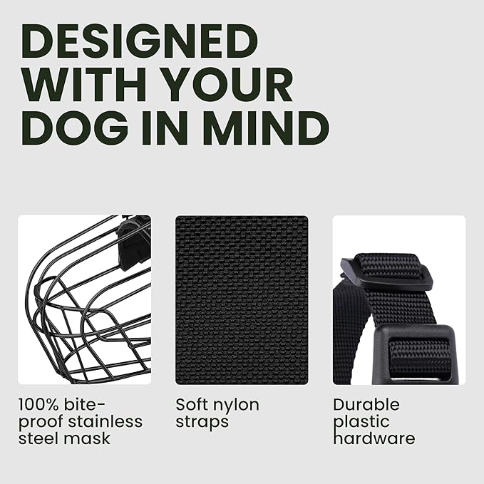 BRONZEDOG Pitbull Dog Muzzle Breathable Metal Basket for Large Dogs Amstaff Staffordshire Terrier Biting Chewing Barking (Nylon, Brown)