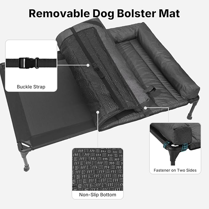 Veehoo Cooling Elevated Dog Bed Add Removable Waterproof Bolster Cushion Mat, Raised Pet Cot with Breathable Teslin Mesh, No-Slip Feet, Dog Sofa Bed for Indoor Outdoor, XXLarge, Black CWC2331B