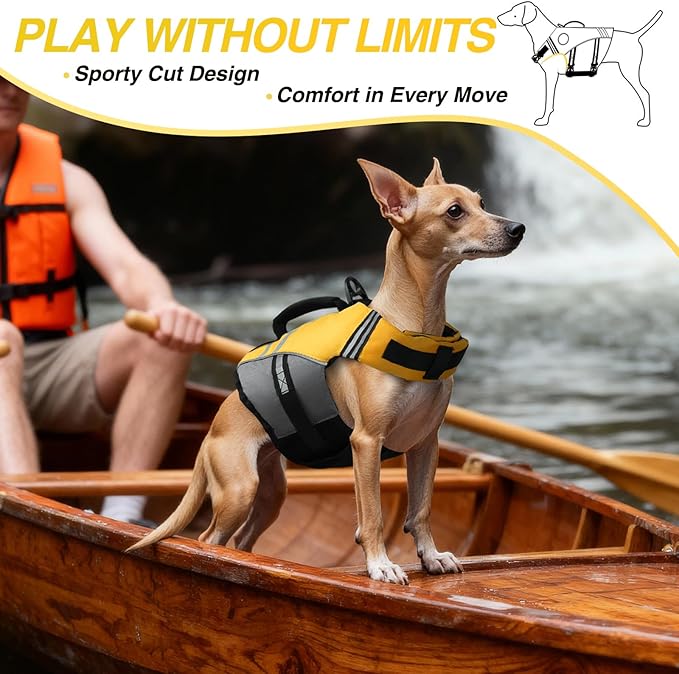 VIVAGLORY Sports Style Dog Life Vest, Dog Life Jacket for Swimming & Boating, Ripstop & Buoyancy for Puppy Doggy, Lifejacket with Handle, XS, Yellow