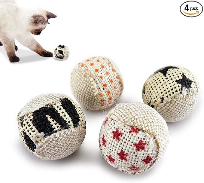 TTcat Canvas Cat Toys Balls with Bell Inside,for Indoor Cats, Interactive Toys Chew Toys for Cat Kitten,4 Pack.