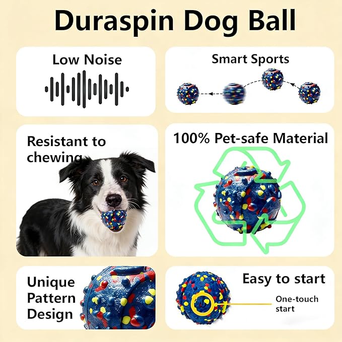 Interactive Dog toys, Smart Dog ball, E-TPU Material Automatic Moving, Bouncing, Vibrating ball Durable Duraspin Design for Aggressive Chewers.Keeps Dogs Busy and Entertained.Suitable for all dogs