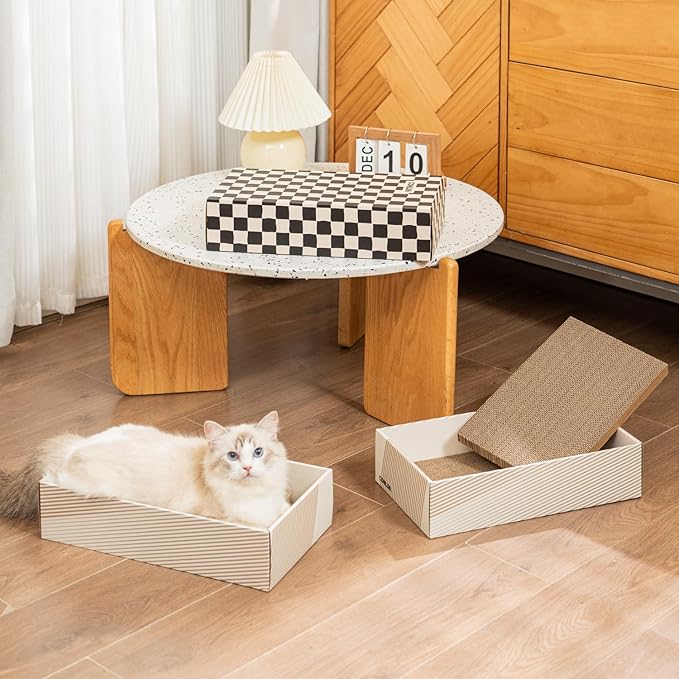 Conlun Cat Scratcher Box with 4 Scratching Pads&2 Separate Cardboard Boxes,2-in-1 Cardboard Cat Scratch for Multiple Kitten Interactive Play,Birthdays Holiday Toys Gift,Gradient-Ball Toy