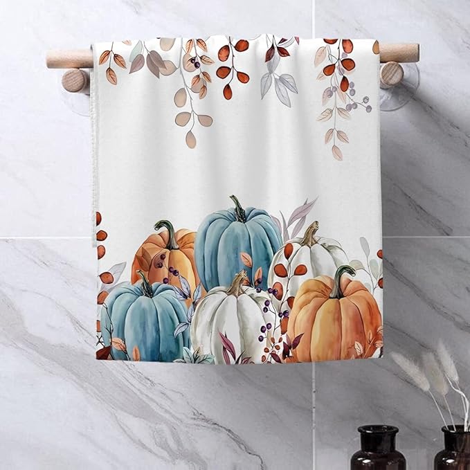 Fall Kitchen Towels Autumn Maple Leaf Pumpkins Dish Towel 16×24 Inch Soft Absorbent Farmhouse Thanksgiving Hand Cloths for Kitchen Drying Decore Set of 2