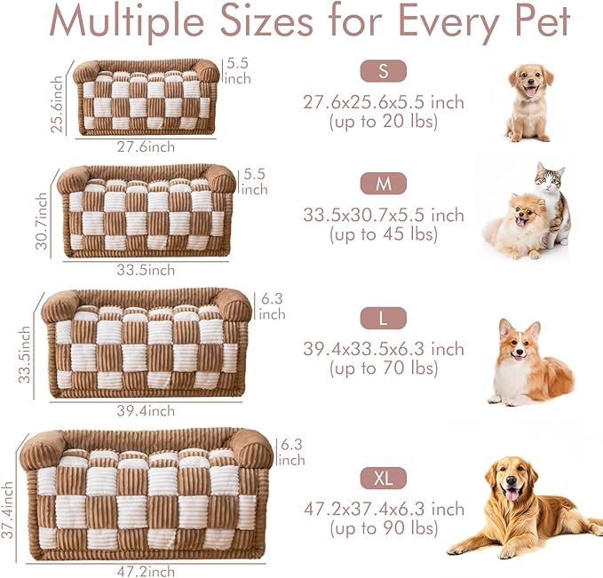 Dog Bed for Couch with Bolster, Comfy Couch Cover for Dogs Washable, Non-Slip Plush Furniture Protector, Calming Fuzzy Lounge Mat, Pet Sofa Accessories (Brown, Small)