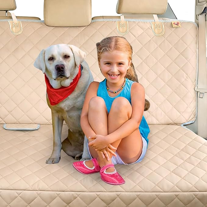 Bark Lover Dog Car Seat Cover for Back Seat Waterproof Backseat Protector, Nonslip Rear Seat Cover for Kids,Universal Size Fits Cars Trucks SUVs (Beige)