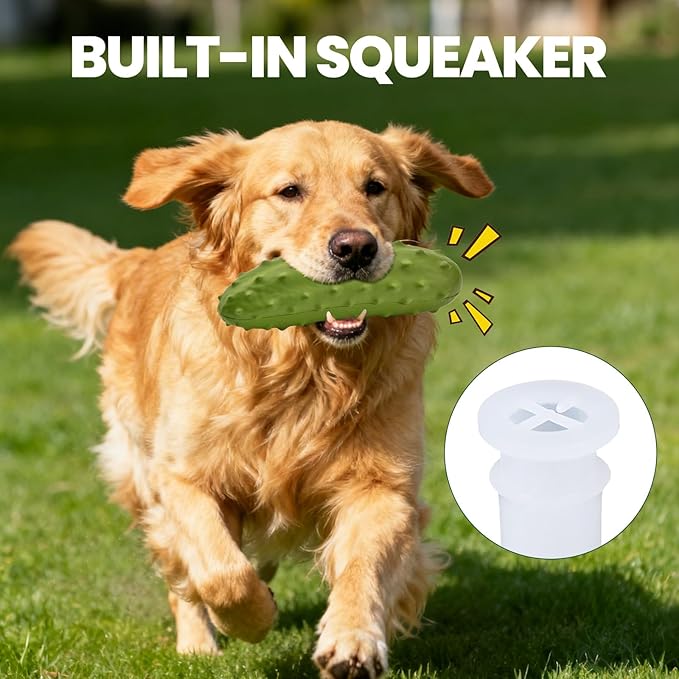 LIFLIX 2PCS Tough Squeaky Dog Toys, Durable Dog Chew Toy with Natural Rubber, Teething Toys for Medium Large Breeds, Cucumber Pickle Shape, Yellow & Green