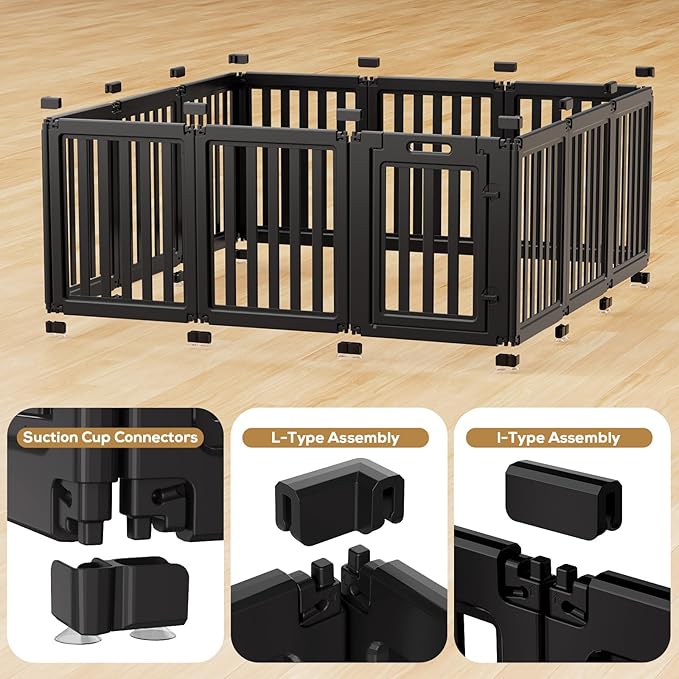 Dog Playpen, Clear Dog Pen, Dog Pen Indoor, Easy to Install and Remove Dog Play Pen, Puppy Playpen Suitable for Dogs, Cats,Dog Playpen Indoor (Black, 23.6 inch Height, 12 Panels)