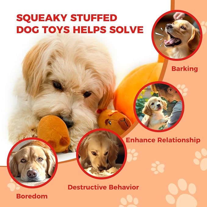 MewaJump Hide and Seek Small Dog Toys, Squeaky Dog Plush Toys for Small Dog, Pumpkin and Animal Crinkle Plush Stuffed Dog Toy, Small Puppy Cat Toy Set to Keep Them Busy