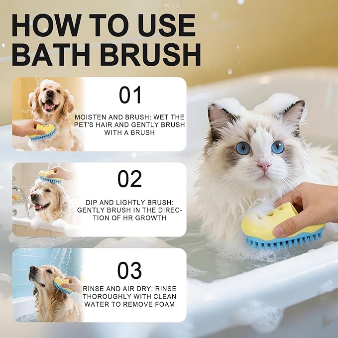 HOP Yellow Shoe-Shape Dog Bath Massage Brush Soft Plum Massage Head Dog Washing Brush Pet Grooming Cleaning Tool for Small Medium Dogs and Cats Gentle Remove Loose Hair Knots Deep Cleansing