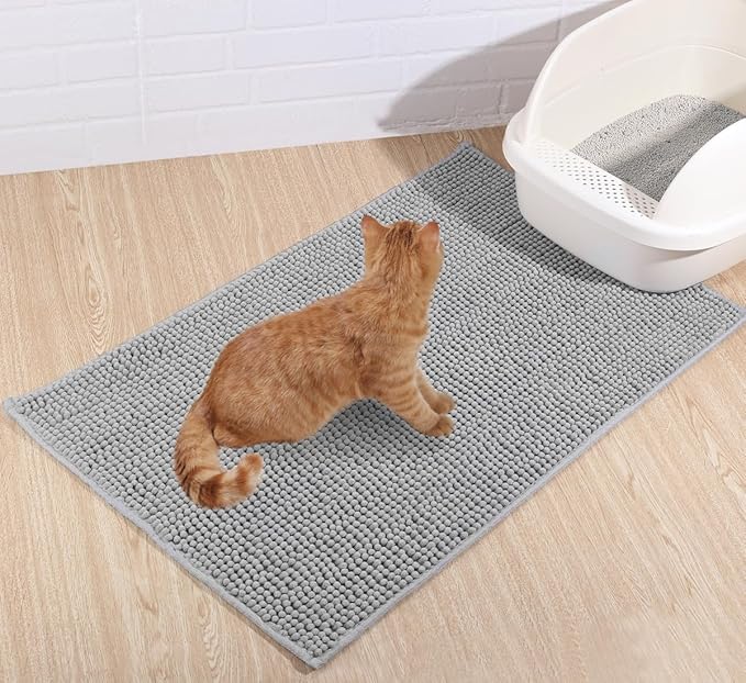 VIVAGLORY Cat Litter Mat Softgrip Litter Trapping Mat, Muddy Litterbox Rug for Indoor & Floor, Machine Washable Easy Clean Soft Microfiber for Cat, 35"× 25", Grey