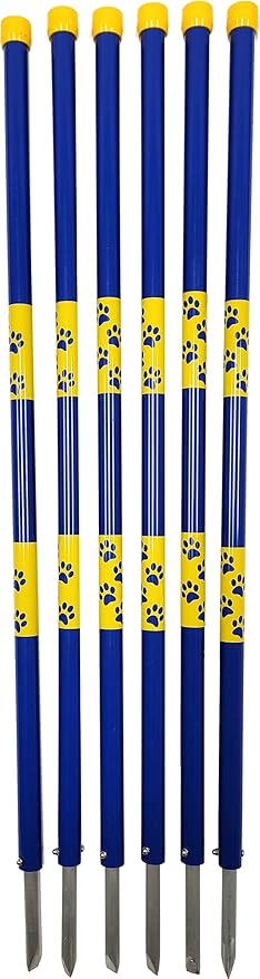 ActiveDogs Agility In-ground Weave Poles - Outdoor Dog Obstacle Agility Training Exercise Equipment Kit (Set of 6 - Poles Only)