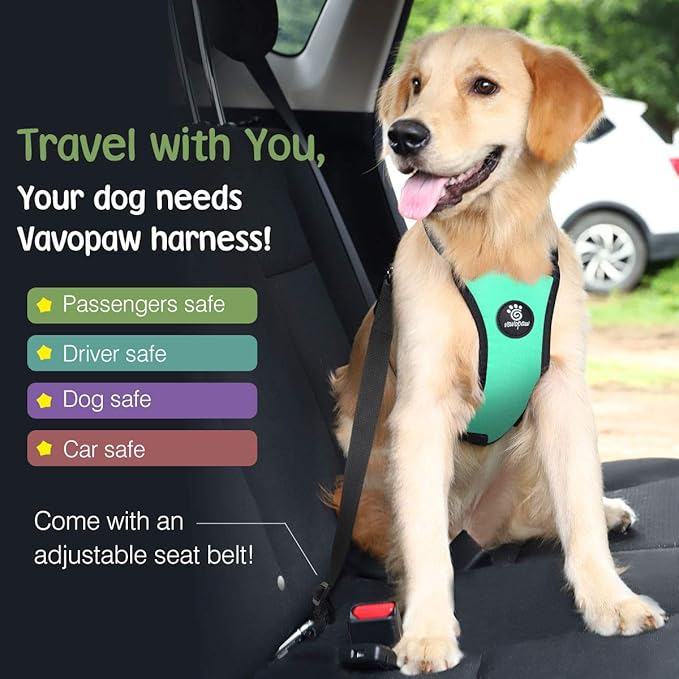 VavoPaw Dog Seat Belt, Safety Vest Dog Car Harness with Adjustable Buckle Dog Seat Belt for Vehicle Nylon Pet Safety Seat Belts Heavy Duty(L, Lake Blue)