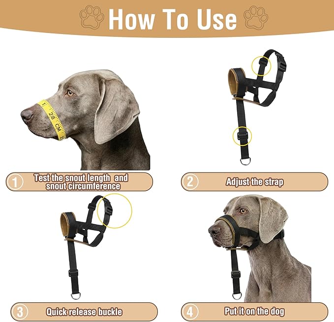 Dog Muzzle,Adjustable Loop Pets Muzzle Soft Leather Protect Skin Puppy Muzzles Prevent Biting Chewing Barking Allow Panting Drinking,Not Include Dog Collar (Khaki, Medium)