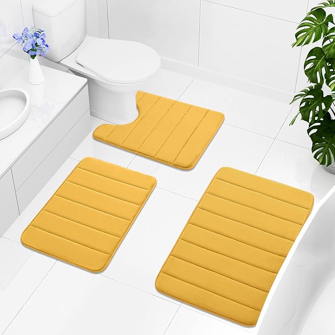 Buganda Memory Foam Bath Mat, 35.4" x 24", Ultra Soft and Non-Slip Bathroom Rugs, Water Absorbent and Machine Washable Bath Rug Runner for Bathroom, Shower, and Tub, Yellow