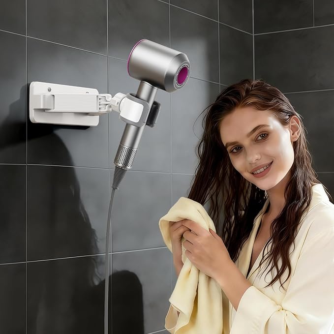 Sliding Hair Dryer Holder Stand Wall Mounted, Angle-Adjustable Blow Dryer Stand with Adhesive & Screw Mounting, Hair Dryer Stand Hands Free for Vanity, Bathroom, Salon (Sliding Type)