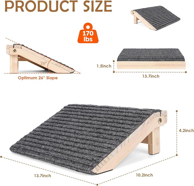2-Pack Foldable Dog Ramp for Stairs – Lightweight Safe Wooden Pet Steps with Low-Angled Design & Anti-Slip Carpet Surface, Portable Dog Stairs to Assist Elderly/Injured Small Medium Large Dogs