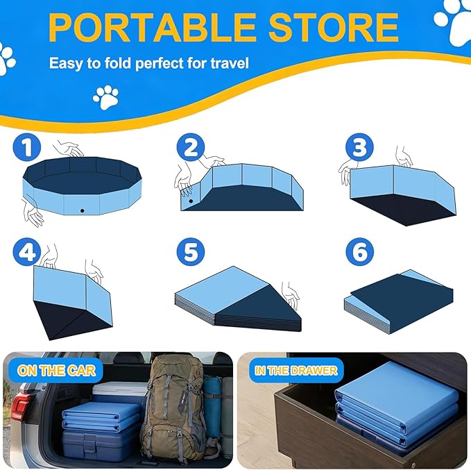 Foldable Dog Pool, 72'' Extra Large Extra Large Collapsible Dog Swimming Pool Hard Plastic Portable Pets Bath Tub for Dogs and Cats