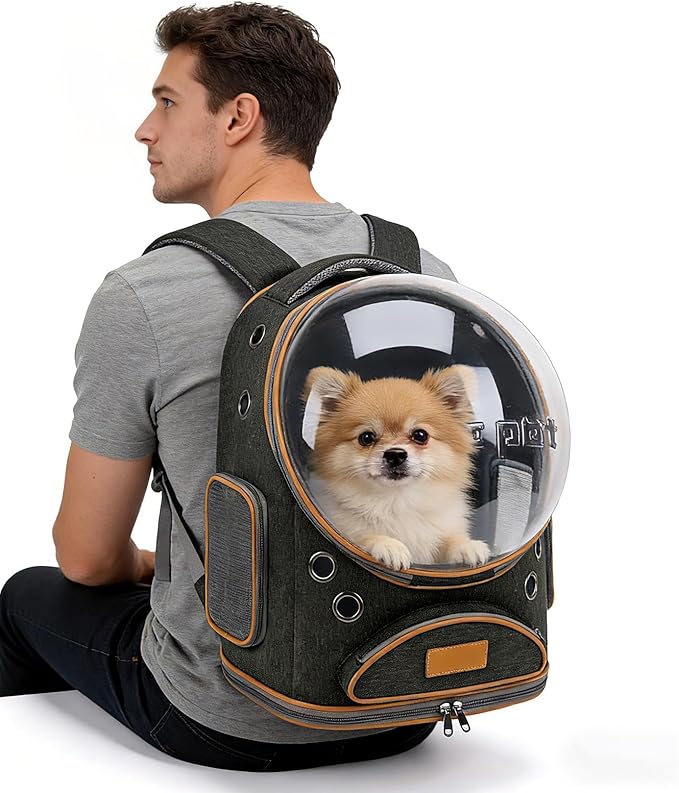 Cat Backpack Carrier, Breathable Cat Carrier Large Space Bubble Pet Backpack for Small Dog and Large cat up to 18lbs, Transparent & Foldable Pet Carrier for Travel Hiking (Black)