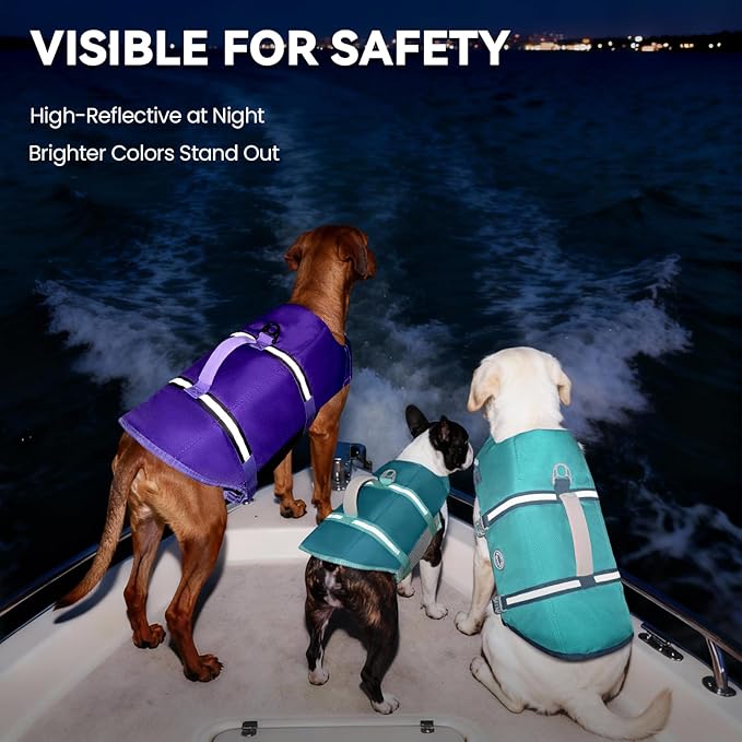 VIVAGLORY Rip Stop Dog Life Vest, Swimming Vest with Handle, Buoyancy for Doggy Puppy, Dog Life Jacket for Swimming & Boating, S, Cyan