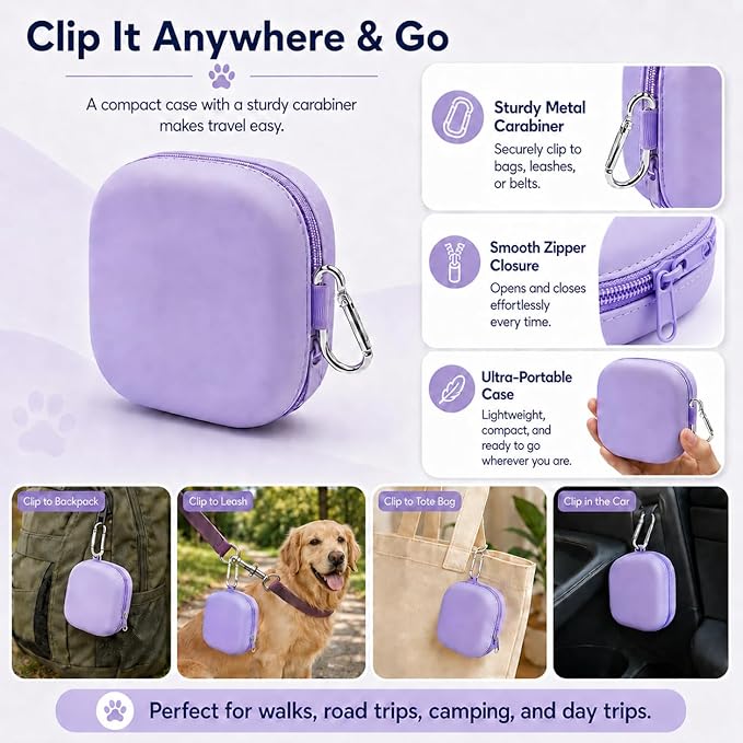 Portable Dog Bowl, Collapsible 2-in-1 Travel Dog Bowls with Carabiner Clip, Silicone Double Pet Food and Water Dish for Outdoor Camping and Hiking (Purple)