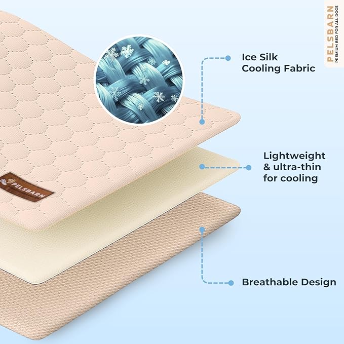 Pelsbarn Dog Cooling Mat- Ice Silk Summer Comfort, Self Cooling, Non-Slip Dog Pad, Durable & Washable, Mat for Medium Dogs 19 x 25, Support Shelter Dogs with Every Purchase (Beige)