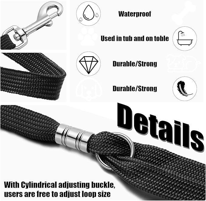 9 Pieces Pet Grooming Loops Nylon Restraint Noose Adjustable Fixed Dog Cat Safety Rope for Pet Grooming Table Bathtub (Black)