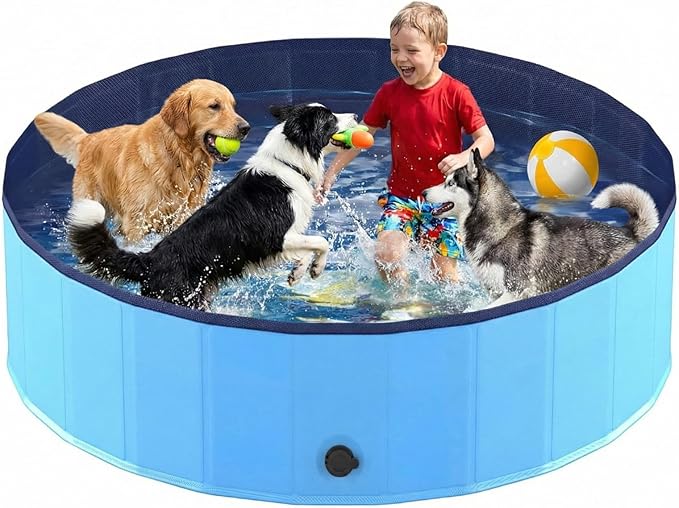 Foldable Dog Pool, Collapsible Dog Swimming Pool Hard Plastic Portable Pets Bath Tub for Dogs and Cats, Pet Wading Pool for Indoor Outdoor Backyard