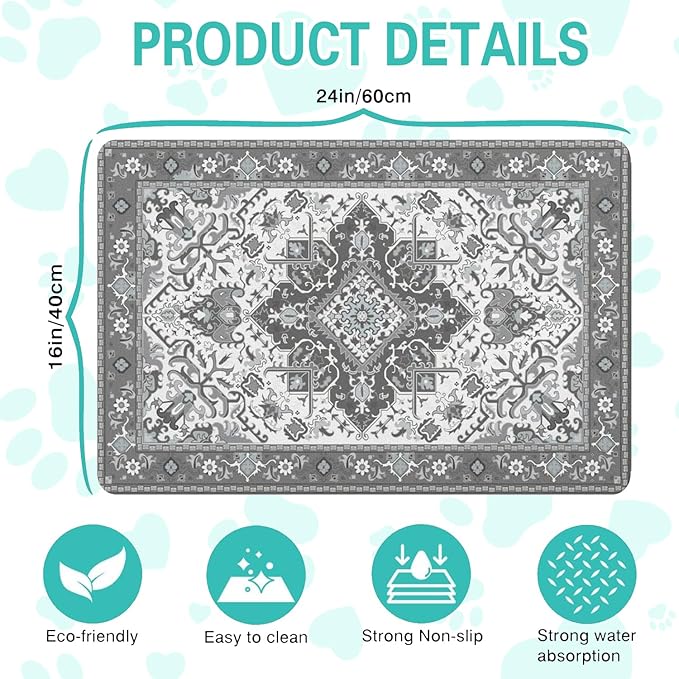 Pet Feeding Mat for Floors Waterproof Dog Mat for Food and Water Absorbent Quick Dry Non Slip mat for Cat Bowls