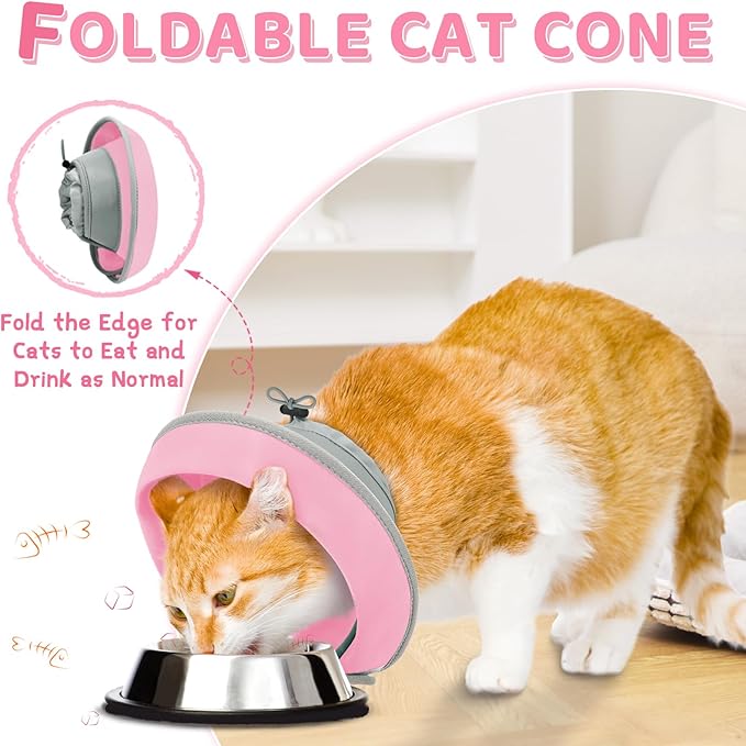 Cat Cone Collar Soft to Stop Licking, Adjustable, Foldable Lightweight Kitten Cones After Surgery Recovery for Cats & Kittens, Cat Cone Alternative, Easy Eating (Solid Pink, S)