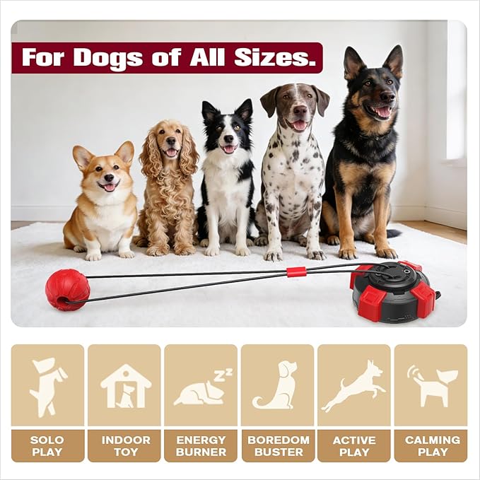 Powerful Suction Cup Dog Toy, Cognitive Dog Toys, War Dog Toy for Aggressive Chewers Durable Puppy Molar Chew Toy with Teeth Cleaning Dog Enrichment Toys for Boredom & Anxiety Relief (Red Black)