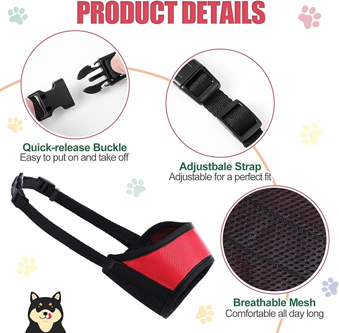 Shinylin 6 Sizes Dog Muzzle, Basket Air Mesh Muzzles Breathable Adjustable Full Coverage Dog Muzzle Cover for Small Medium Large Dogs, Anti Biting Barking Chewing (Adhesive)