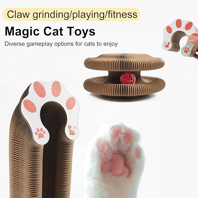 3PCS Kitty Curls Cat Toy,Magic Organ Cat Toy,Cat Scratcher for Grinding Claw Cardboard Cat Toys,Interactive Scratch Pad with Toy Ball