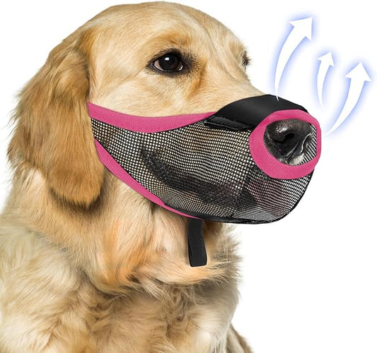 Dog Muzzle with Front Opening for Training and Treats, Breathable Air Mesh Muzzle for Biting Chewing Scavenging, Soft Lightweight Adjustable Mouth Guard for Small Medium Large Dogs (Pink, XL)