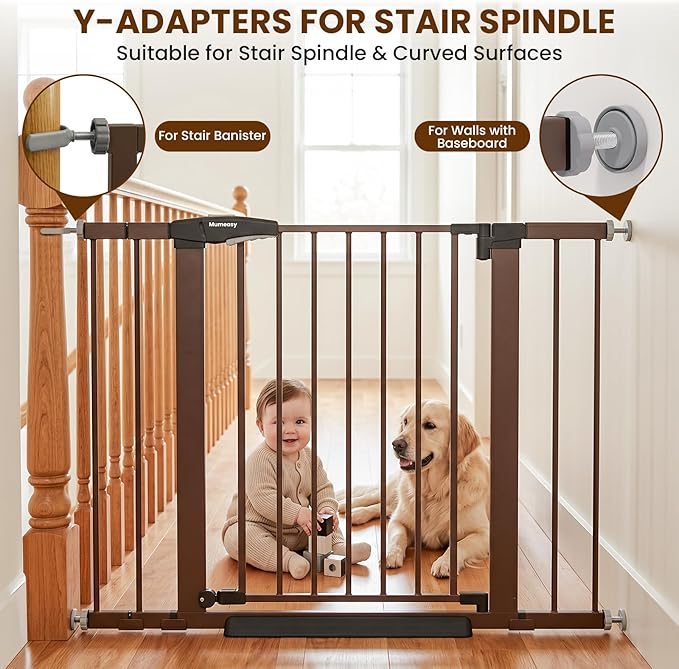 Baby Gate with Door, 26-40" Auto Close Dog Gate Indoor for Stairs Doorways, Easy Install Pressure Mounted Pet Gate, Easy Walk Through Child Safety Gate for the House, Brown