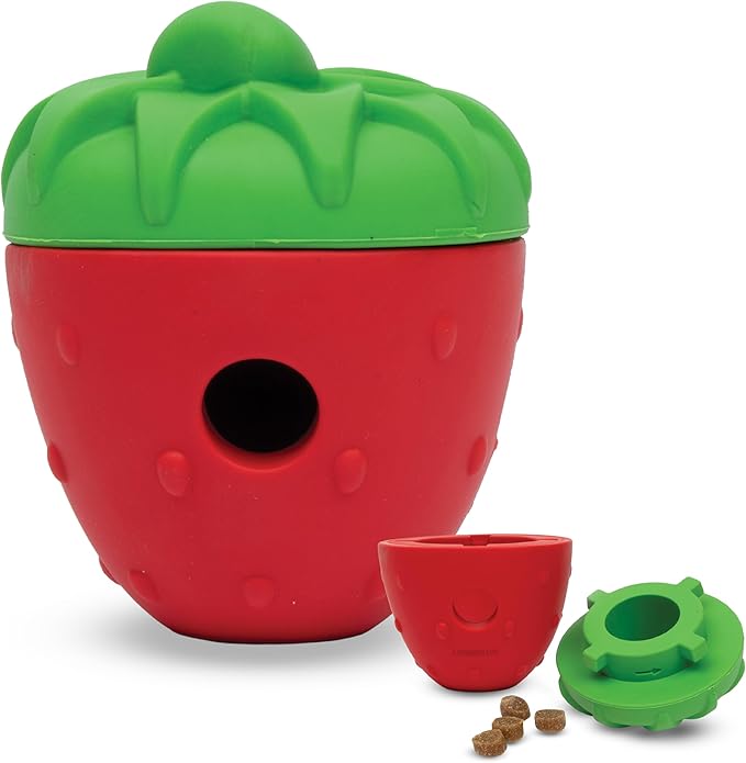 Brightkins Tough & Tumble 2 Piece Strawberry Treat Dispenser - Interactive Dog Toys, Treat Dispensing Dog Toys, Slow Feeders for Dogs, Puppy Training Tools, Puzzle Toy for Dogs, Enrichment Pet Toy