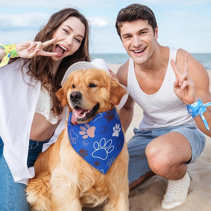 Weewooday 50 Pcs Paw Print Dog Bandanas Bulk for Dogs Soft Bibs Adjustable Triangle Summer Pet Bandana for Small Medium Large Costume(paw Pattern, 25.6 x 17.7 x 17.7 Inch)
