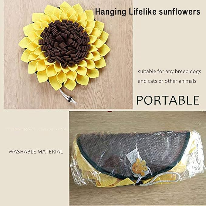 Snuffle Mat for Dogs Sunflower 19” x 19”, Large Interactive Slow Feeder Mat, Encourages Natural Foraging Skills, Plush Enrichment Toy for Mental Stimulation, Machine Washable Puppy Chew Toy