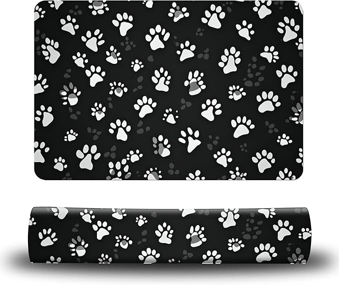 Dog Food Mat, 19.6" x 23.6" Absorbent Pet Feeding Mat for Food and Water, Waterproof Diatom Mud Pet Placemat with Non-Slip Rubber Backing, Cat Bowl Mat for Floors - Grey Dog Paw Print