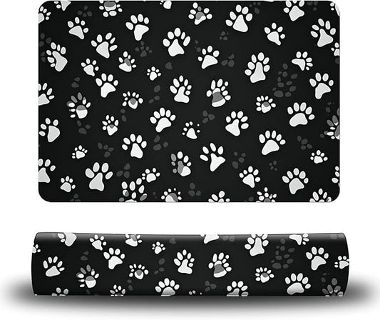 Dog Food Mat, 19.6" x 23.6" Absorbent Pet Feeding Mat for Food and Water, Waterproof Diatom Mud Pet Placemat with Non-Slip Rubber Backing, Cat Bowl Mat for Floors - Grey Dog Paw Print