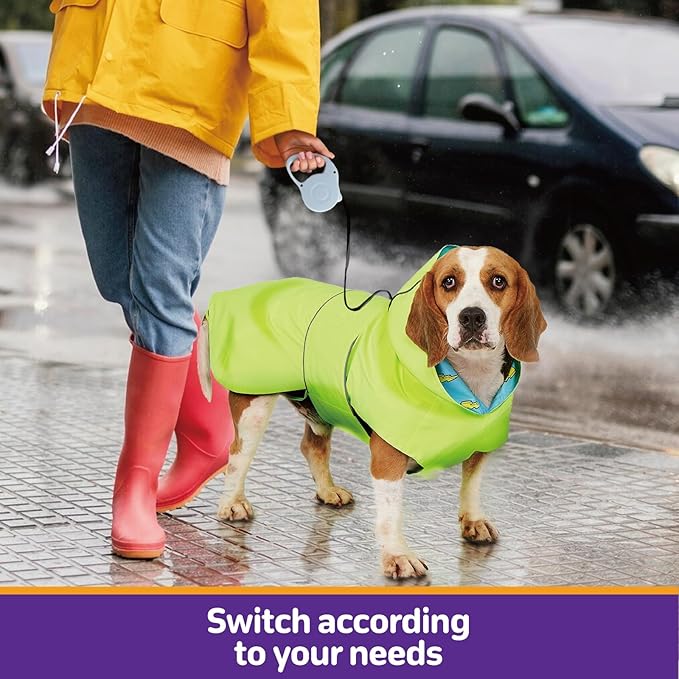 Kimee Dog Raincoat Reversible, Single Side Slicker Poncho Adjustable Waterproof Dog Rain Jacket with Leash Hole/Reflective Stripe Hooded Snowproof Windproof Clothes for Medium to 2X-Large Dogs, 2XL
