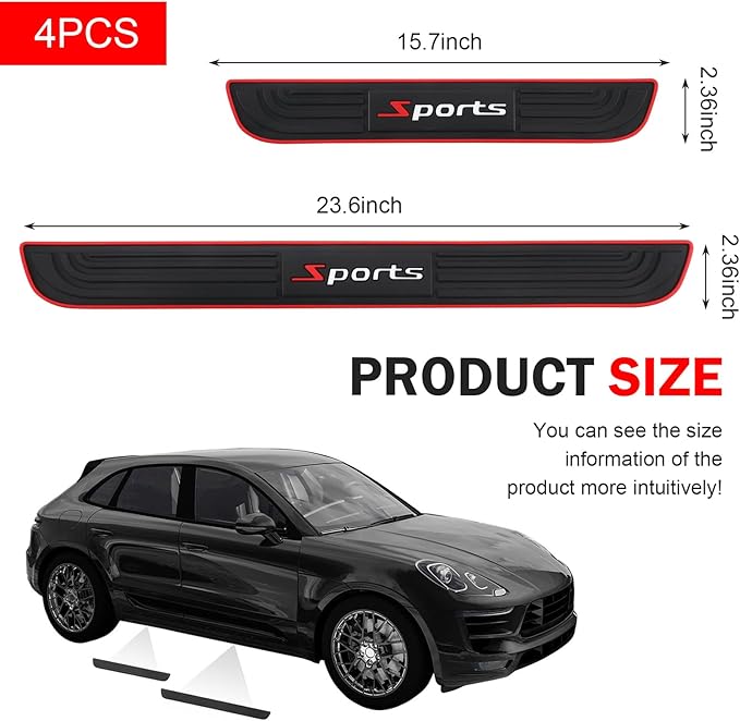 4PCS Car Door Sill Protector, Anti-Scratch Door Edge Guards Protector, Rubber Car Door Sills Scratch Protection, Universal Auto Threshold Pedal Edge Protector Strip (Sport, Width 2.36")