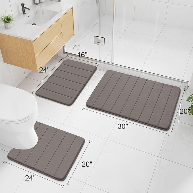 Buganda Memory Foam Bath Mat, 44" x 24", Ultra Soft and Non-Slip Bathroom Rugs, Water Absorbent and Machine Washable Bath Rug Runner for Bathroom, Shower, and Tub, Taupe