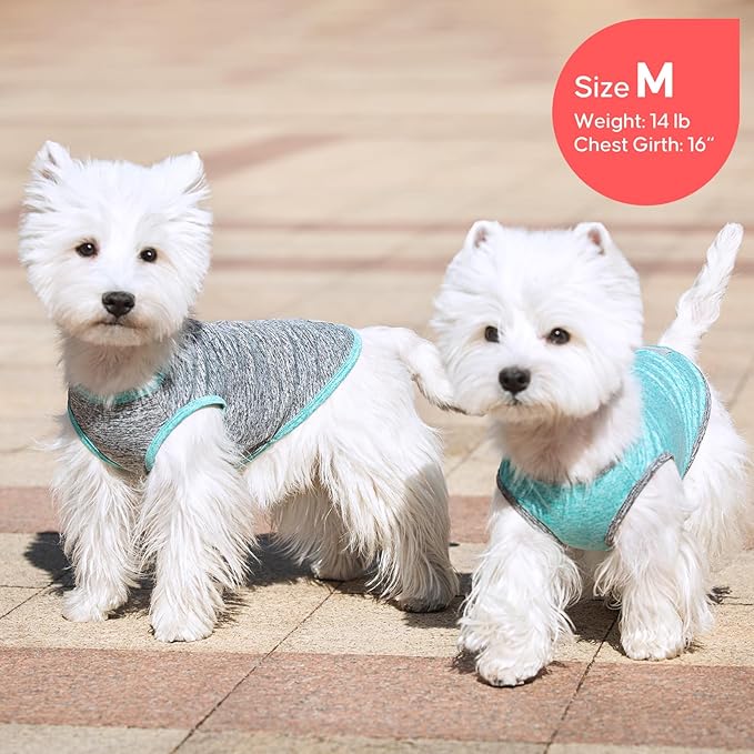 KYEESE 2 Pack Dog Shirts Quick Dry Soft Stretchy Pet T-Shirts with Reflective Label Tank Top Sleeveless Vest Sun Protection Dog Clothes for Small Dogs, Medium, Grey+Blue