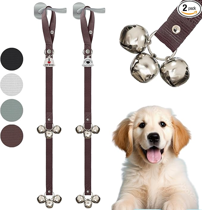 Caldwell's Pet Supply Co. Dog Potty Bells, Dog Door Bell, Bells To Go Outside, Potty Training Bell, Dogs Doorbell, Dogs Potty Doorbell, Ring To Go Pee, All Breed Puppy Training Tool - Brown (Set of 2)